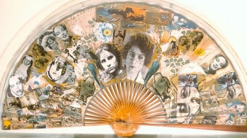 Fan-shaped collage made by Salvador Dalí in collaboration with Amanda Lear