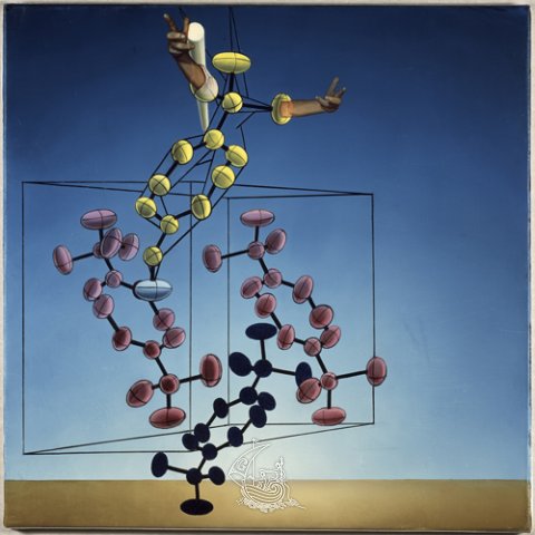 The structure of DNA. Stereoscopic work. c. 1975-76 Oil on canvas 60 x 60 cm (each painting) © Salvador Dalí. Fundació Gala-Salvador Dalí / VEGAP, Figueres, 2016