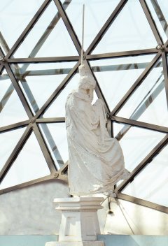 Figure on the geodesic dome. Figure with Stick. 1974. Plaster. Dalí Theatre-Museum, Figueres