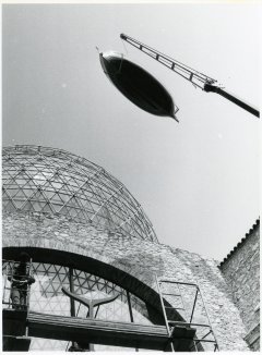 A photograph of Gala's boat installation at the courtyard of the Theatre-Museum Dalí in Figueres.