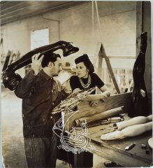 Gala and Salvador Dalí at the artist's workshop.