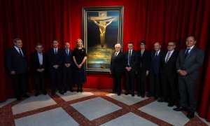 Los patronos de la Fundación, el director de los Museos de Glasgow y el delegado del Gobierno de España en Cataluña