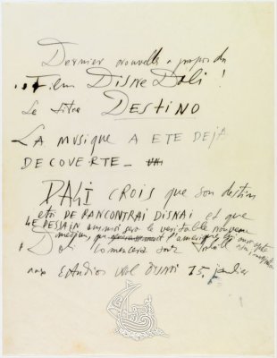 Manuscrito de Salvador Dalí, <em>Derniers nouvelles a... [sic]</em>, c. 1946