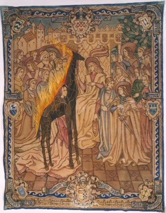 Sans titre. Girafe en feu avec la Reine de Saba et le Roi Salomon