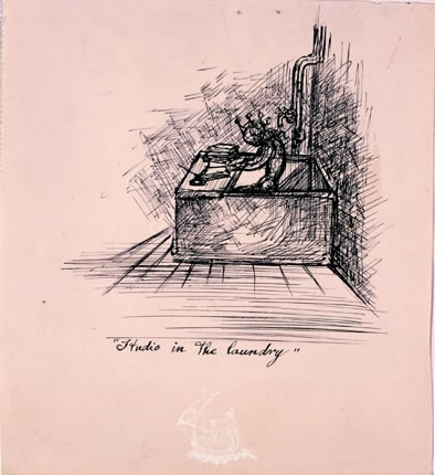 "Studio in the laundry". Il·lustració per a la primera edició de "The Secret Life of Salvador Dalí"