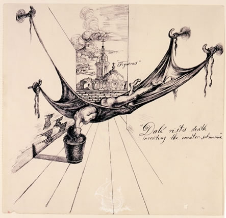 "Dalí riskes death inventing the counter-submarine". Il·lustració per a la primera edició de "The Secret Life of Salvador Dalí"