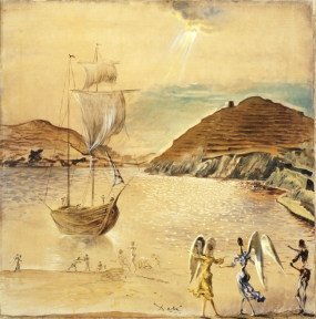 Landscape of Portlligat with familiar angels and fishermen